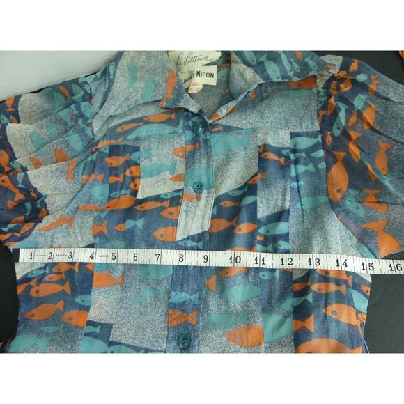 Vtg 1960s Albert Nipon Silk Fish Dress Lattimore Collab Button Front Sz 6 - Picture 11 of 13